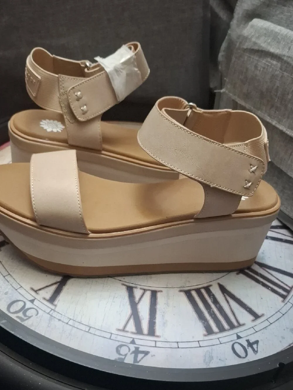 Yellow Box Beige Platform Sandals with Ankle Strap